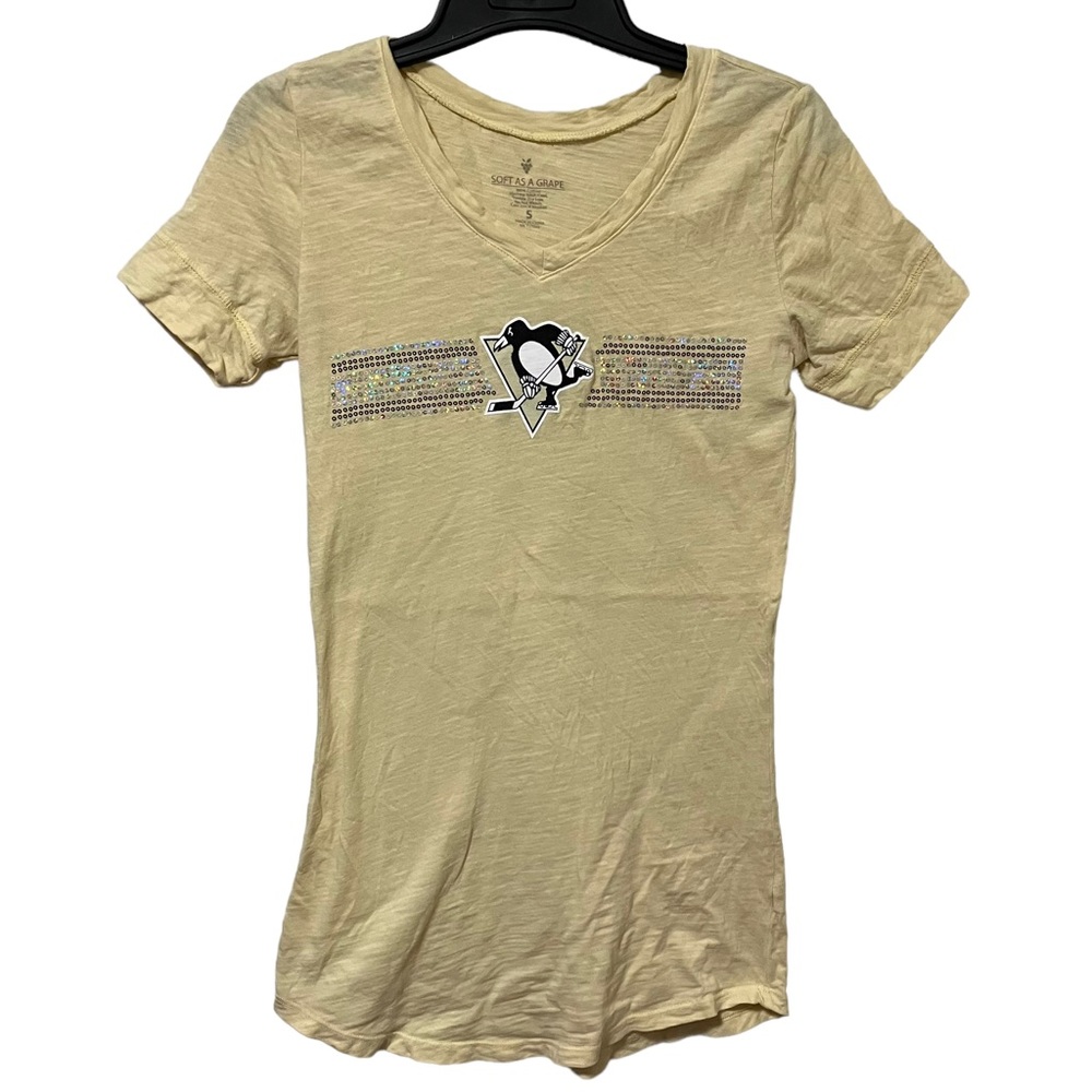 Pittsburgh Penguins Soft As A Grape Yellow Sequin Short Sleeve Tee